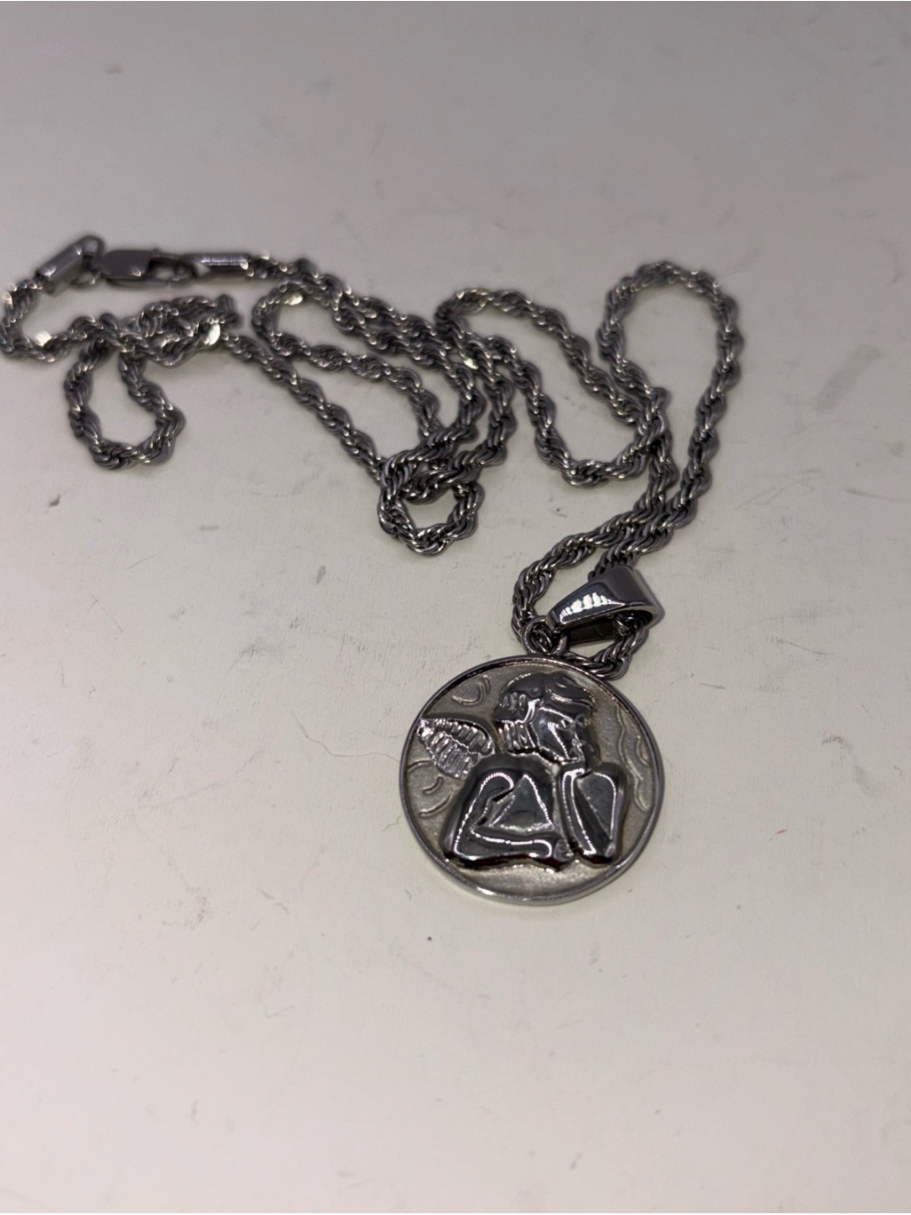 Vintage Beautiful Men Ladies Silver 925 Pendant With Angel Cherub+ Silver Chain